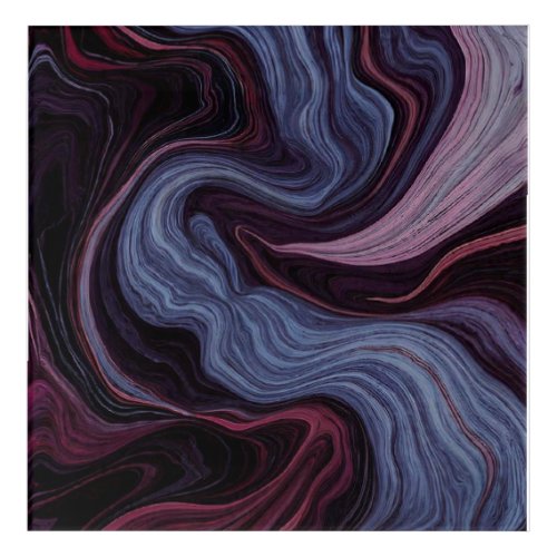 Midnight Amethyst Marble Swirl Purple Blue Fluid Acrylic Print