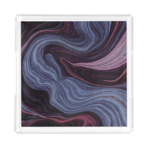 Midnight Amethyst Marble Swirl Purple Blue Fluid Acrylic Tray