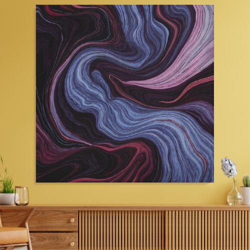 Midnight Amethyst Marble Swirl Purple Blue Fluid Canvas Print