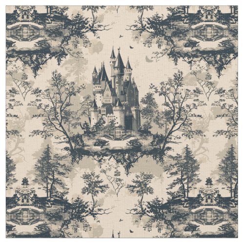 Midnight and Ivory Castle Toile de Jouy Fabric