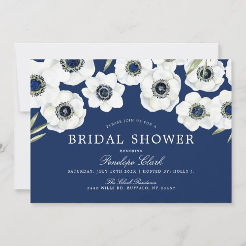 Midnight Anemone  Floral Bridal Shower Invitation