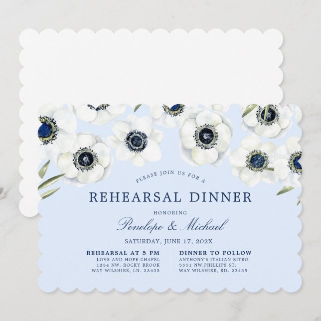 Midnight Anemone | Floral Rehearsal Dinner Invitation (Front/Back)