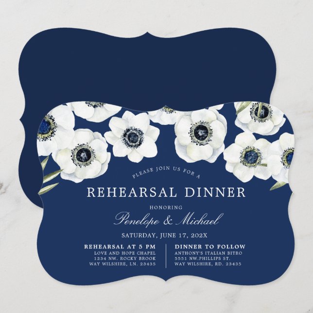 Midnight Anemone | Floral Rehearsal Dinner Invitation (Front/Back)