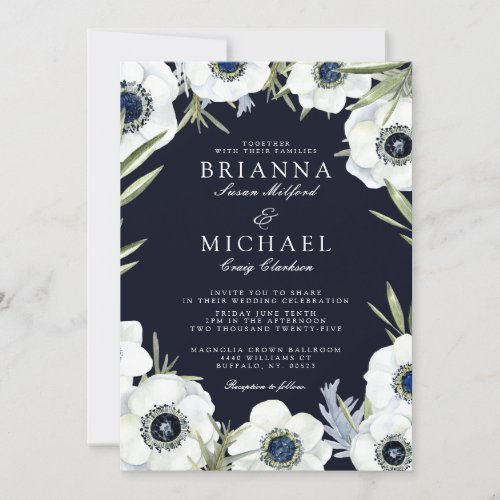Midnight Anemone Floral Wedding Invitation