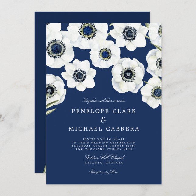 Midnight Anemone Wedding Invitation (Front/Back)