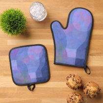 Midnight Arches – Indigo Abstract Geometry Oven Mitt &amp; Pot Holder Set