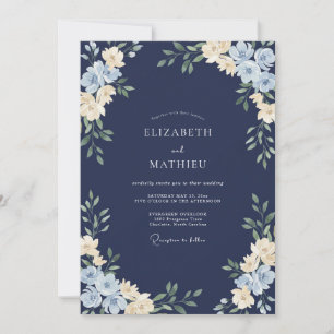 Midnight Azure Wildflower Wedding Invitation