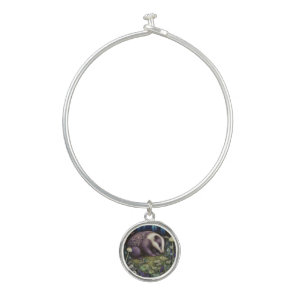 Midnight Badger Bangle Bracelet with Round Charm