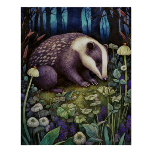 Midnight Badger Glossy Poster