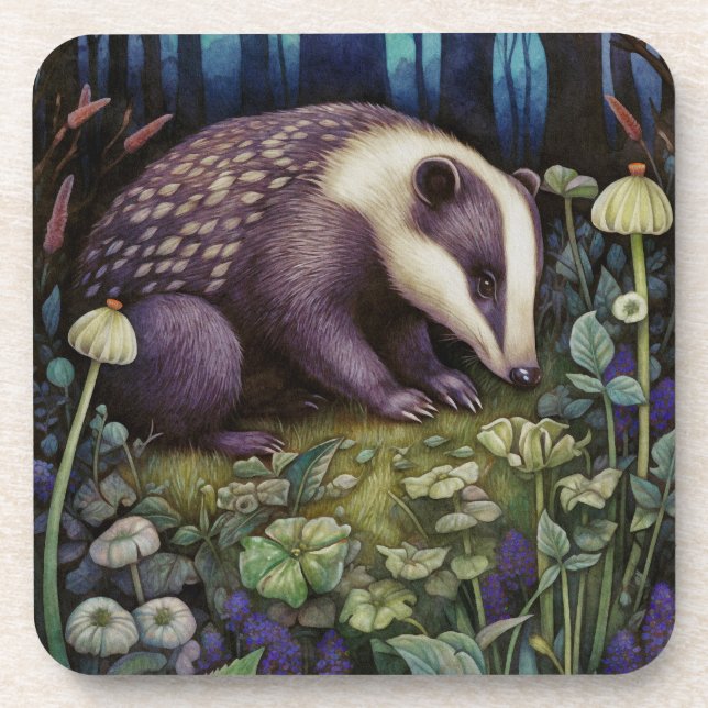 Midnight Badger Hard Plastic Coaster (Front)