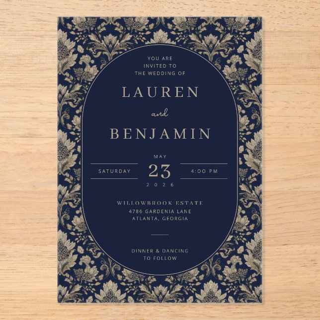Midnight Baroque Wedding Acrylic Invitations (Front)