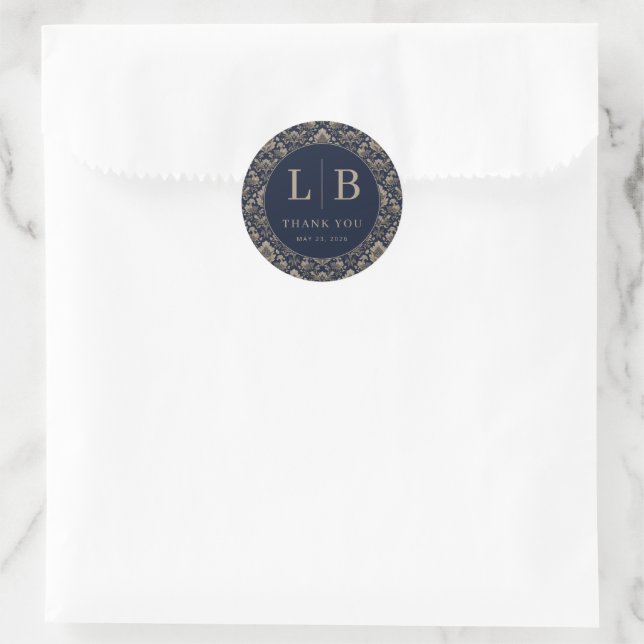 Midnight Baroque Wedding Classic Round Sticker (Bag)