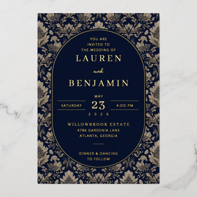 Midnight Baroque Wedding Foil Invitation (Front)