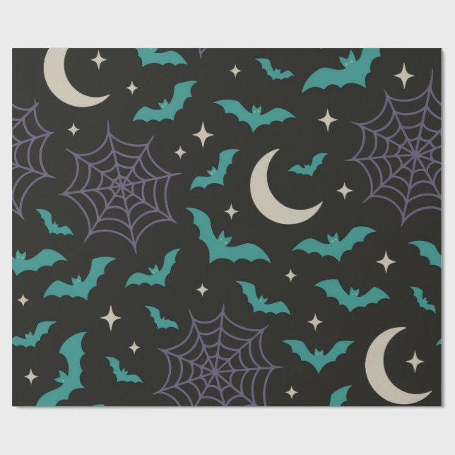 Midnight Bats & Webs - Spooky Halloween  Wrapping Paper (Flat)