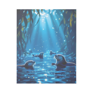 Midnight Bioluminescent Kelp Forest with Sea otter Gallery Wrap