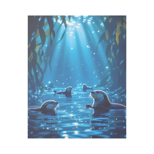 Midnight Bioluminescent Kelp Forest with Sea otter Gallery Wrap (Front)