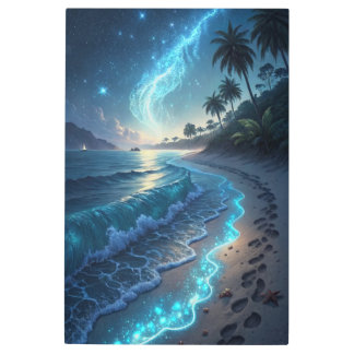 Midnight Bioluminescent Shore Metal Print