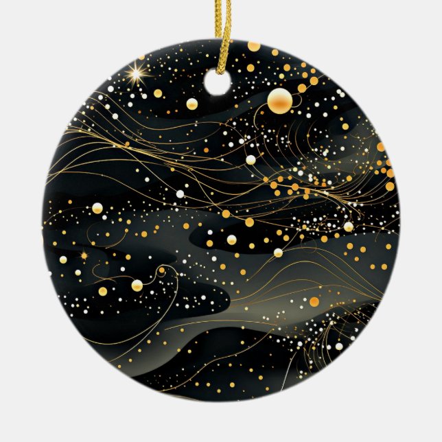 Midnight Black and Gold Futuristic Design  Ceramic Ornament (Front)