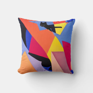 Midnight - Black Cat and Abstract Art Throw Pillow