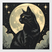 Midnight Black Cat & Moon | Vintage Halloween Art