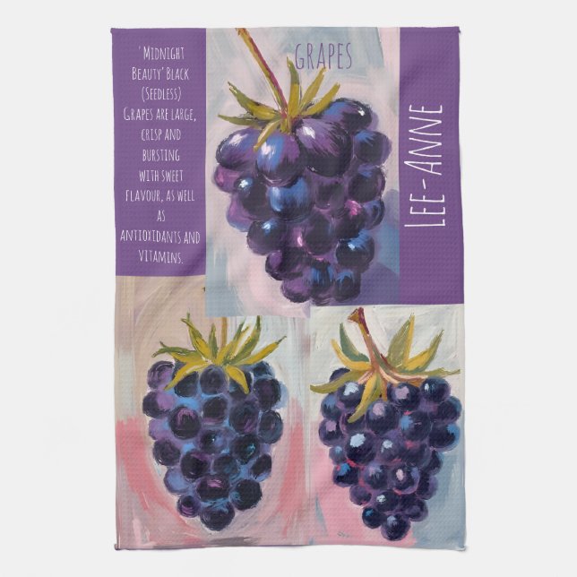 Midnight Black grapes on textured background Kitchen Towel (Vertical)
