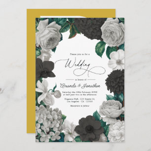 Midnight Black, Oyster Gray & Soft Linen Wedding Invitation
