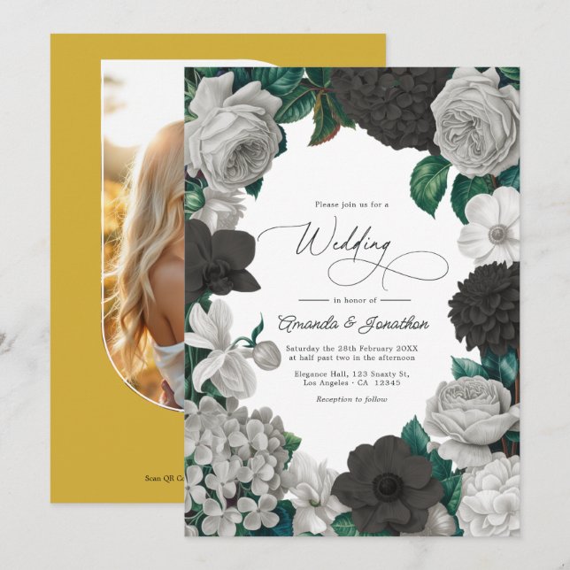 Midnight Black, Oyster Gray & Soft Linen Wedding Invitation (Front/Back)