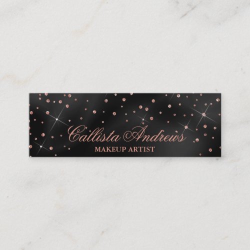 Midnight Black Rose Gold Silk Glitter Confetti Mini Business Card