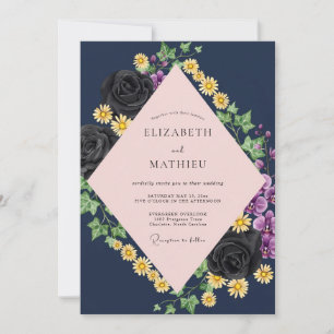 Midnight Black Rose Wedding Invitation