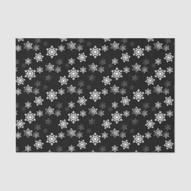 Midnight Black Snow Flake Flurries Tissue Paper (Front)