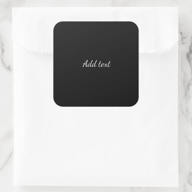 Midnight black, white text, template square sticker (Bag)