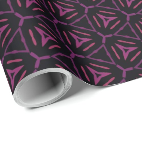 Midnight Black with Dark Pink Triangles Wrapping Paper