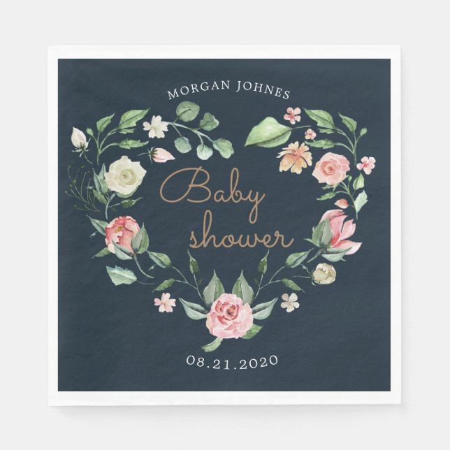 midnight bloom baby shower monogram napkins (Front)