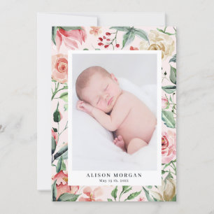 midnight bloom blush floral birth announcement
