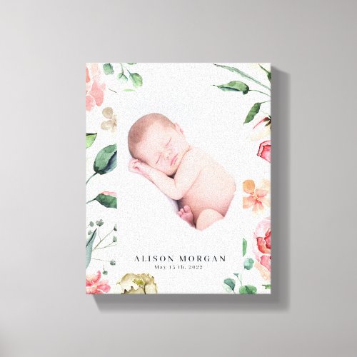 midnight bloom blush floral photo baby canvas print