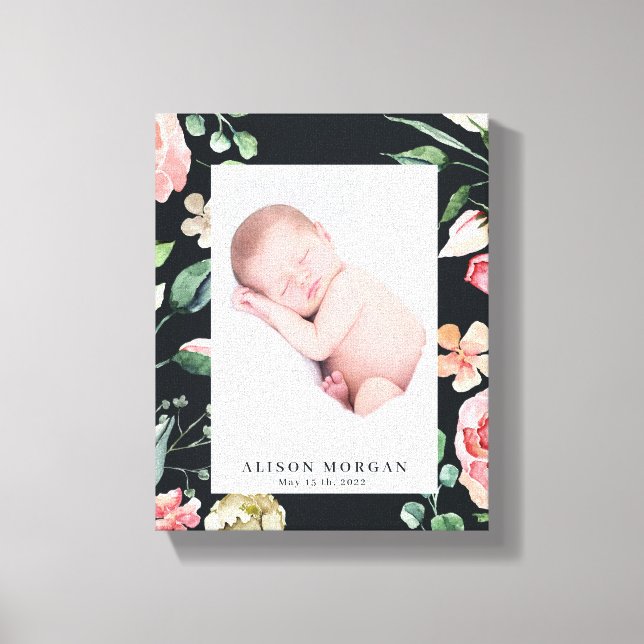 midnight bloom blush floral photo baby canvas print (Front)