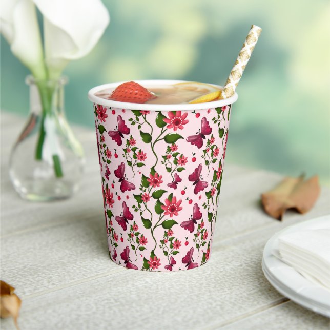 Midnight Bloom Butterfly Floral Paper Cups (Insitu)