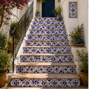 Midnight Bloom Classic Blue Floral Mosaic Ceramic Tile