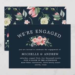 midnight bloom elegant floral engagement invitation