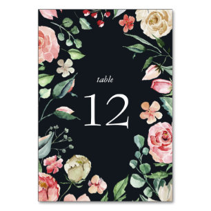 midnight bloom elegant floral navy blue Table Card