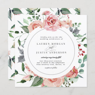 midnight bloom elegant floral square Wedding Invitation