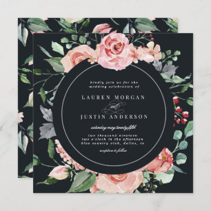 midnight bloom elegant floral square Wedding Invitation