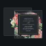 midnight bloom elegant floral square Wedding Invitation<br><div class="desc">Our midnight bloom collection features blush pink peonies and roses with watercolor splash and ample foliage on navy blue background. All script is a combination of elegant script font and serif ready for your customization in one click of the button. Check our store for more items from this collection.</div>