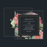 midnight bloom elegant floral square Wedding Invitation<br><div class="desc">Our midnight bloom collection features blush pink peonies and roses with watercolor splash and ample foliage on navy blue background. All script is a combination of elegant script font and serif ready for your customization in one click of the button. Check our store for more items from this collection.</div>