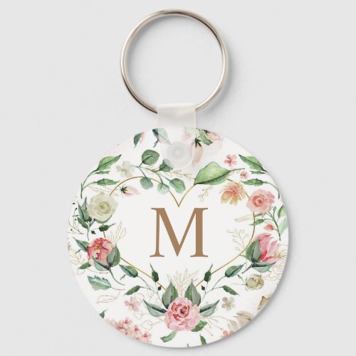 midnight bloom elegant wreath monogram keychain