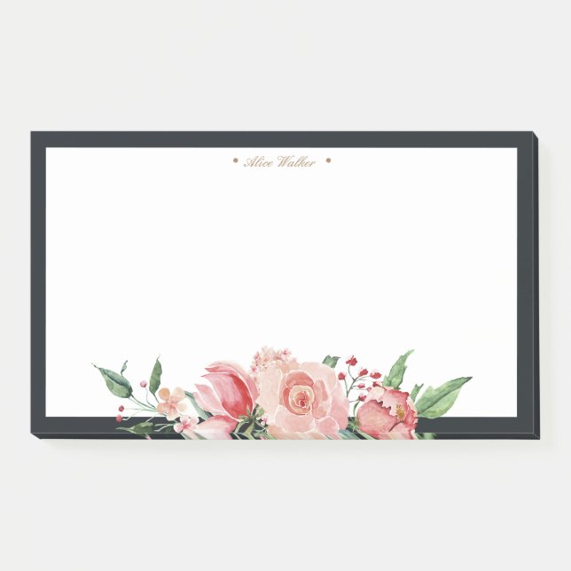 Midnight bloom floral elegant monogram post-it notes (Front)