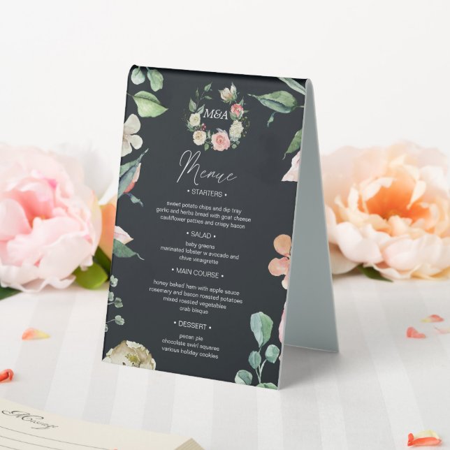 midnight bloom floral menue table number tent (In SItu (Wedding))