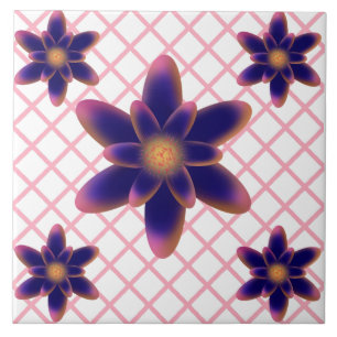 Midnight Bloom Floral Pattern Purple Blue Ceramic Tile