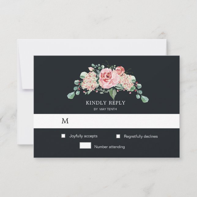 midnight bloom floral RSVP Response Card (Front)