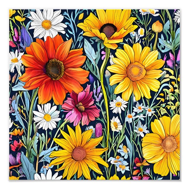 Midnight Bloom - Floral Seamless Pattern Photo Print (Front)